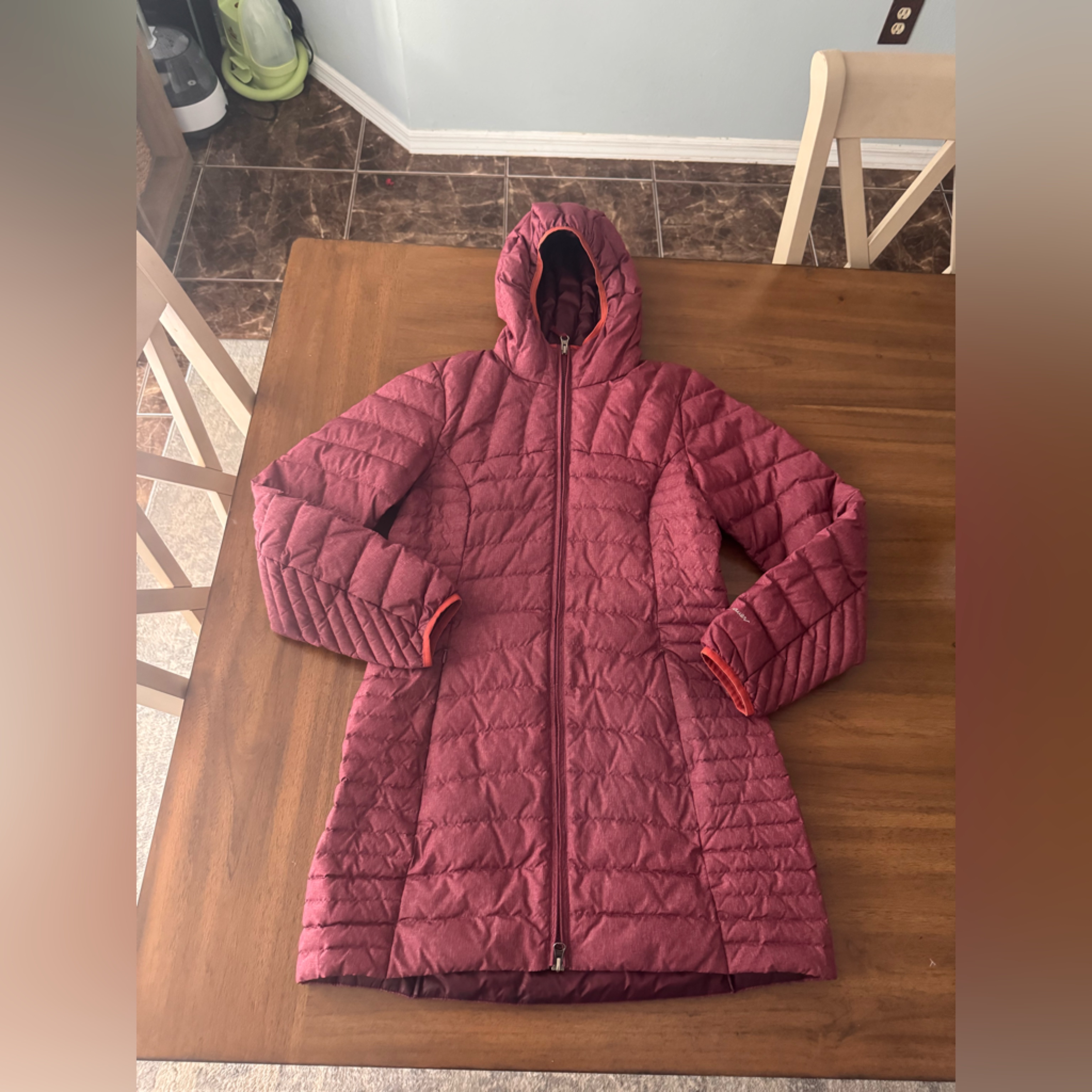 Eddie Bauer Women's Quilted Hooded Down Coat- Purple Small